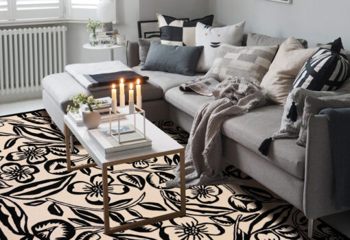 Modern Black and White floral Carpet