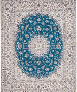 Hand-Knotted Nain 6-Ply Wool and Silk Persian Rug 261x209 Z445536